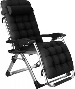 Leżak ogrodowy składany Solano TDC01 z poduszką i uchwytem na napoje, czarny