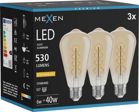 Mexen Vintis 3x żarówka filament spirala LED E27, ST64, 6W, Ciepła - 2200K, 530 lm, amber - L162-E27-0622-50x03