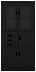 Biurowa szafa metalowa z sejfem na akta i dokumenty FILIP, 900 x 1850 x 400 mm, czarna