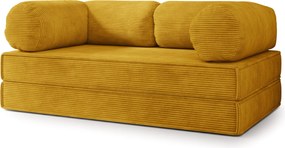 Masseno Sofa piankowa ALVIO z funkcją spania, Kanapa z pianki do salonu, Bezmontażowa, Tkanina sztruksowa – Żółty POSO 01