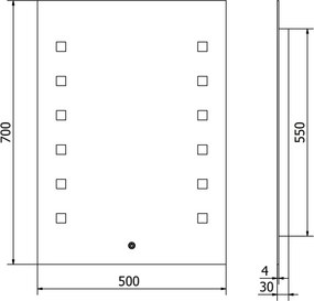 Mexen Ner lustro łazienkowe podświetlane 50 x 70 cm, LED 6000K, antypara - 9809-050-070-611-00