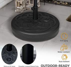 Outsunny Podstawa parasola, Stojak do parasola z tworzywa sztucznego i metalu, wypełniany wodą i piaskiem, Ø56 x 30,5H cm, Czarny