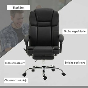 Vinsetto Regulowany Fotel Biurowy z 6 Punktami Masażu, Funkcją Ogrzewania, Podnóżkiem, Skóra Ekologiczna, Czarny