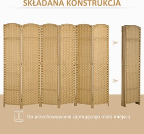 HOMCOM 6-częściowy Parawan, Składany Parawan do Ochrony Prywatności, Ścianka Działowa do Salonu, Sypialni, Biura Domowego, Naturalny