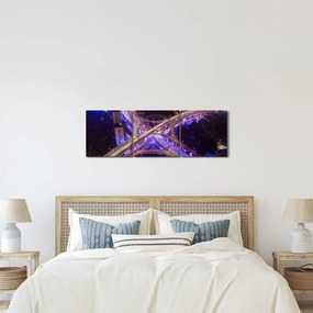 Obraz dużego skrzyżowania w nocy (z zegarem) (90x30 cm)