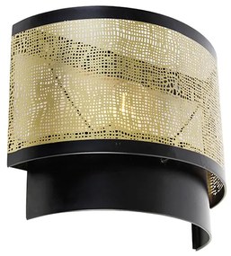 Vintage Lampa ścienna czarna z mosiądzem 30x25 cm - KayleighPrzemysłowy Oswietlenie wewnetrzne