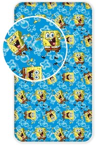 Niebieskie bawełniane prześcieradło dziecięce z gumką 90x200 cm Sponge Bob "Blue" – Jerry Fabrics