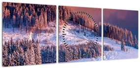 Obraz zimowego krajobrazu (z zegarem) (90x30 cm)
