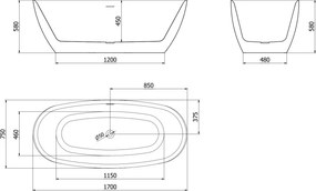 Mexen Luvo Slim wanna wolnostojąca 170 x 75 cm, biała, przelew biały - 52801707500-20