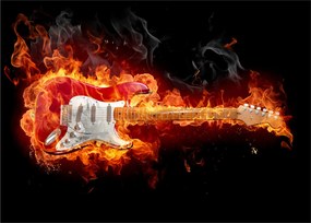 Obraz na szkle - Gitara w płomieniach (70x50 cm)