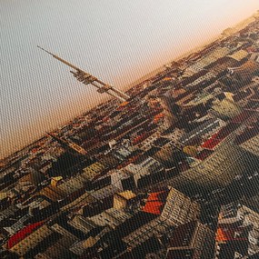 Obraz zachodu słońca nad Žižkov (z zegarem) (90x30 cm)