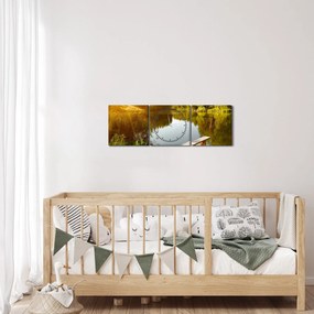 Obraz - Jezioro w pobliżu lasu (z zegarem) (90x30 cm)