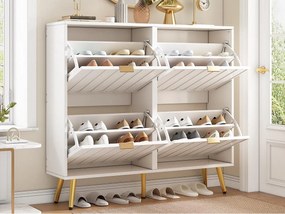 Szafa na buty 100x24x91,25cm - z 4 drzwiami uchylnymi - półka 8-poziomowa - uchwyt metalowy - Biały