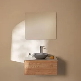 Zestaw Wiszących Mebli Łazienkowych Z Drewna Jesionowego Tedrik Popielaty Brąz & Okrągły Szary Cement - Sklum