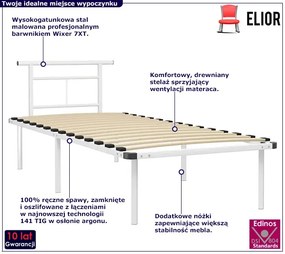 Białe metalowe łóżko z zagłówkiem 100x200 cm - Mervex