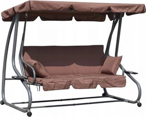 Huśtawka ogrodowa 3-osobowa z funkcją spania i daszkiem Valencia, brązowy