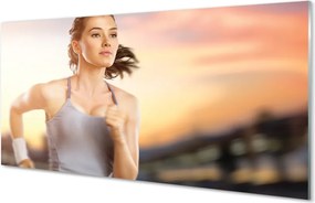 Szkło do Kuchni na Ścianę Kobieta na tle Nieba