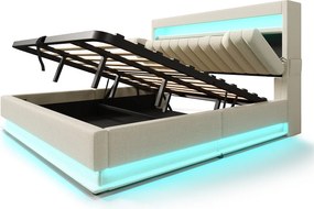 Tapicerowane łóżko z pojemnikiem 180x200 cm - z LED - z portami USB i Type-C - Tkanina lniana - Wezgłowie z przestrzenią do przechowywania - Beżowy