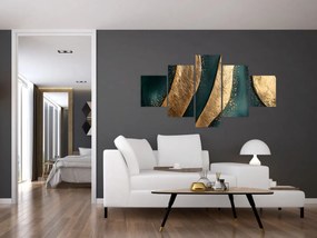 Obraz - Zielona abstrakcja ze złotem I. (125x70 cm)