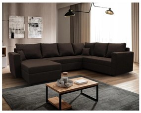 Uniwersalny rozkładany narożnik z pojemnikiem w układzie U SEYA, brązowy