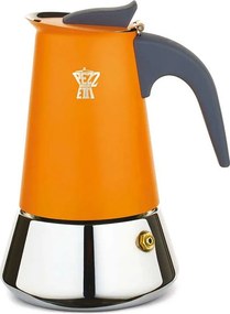 Włoski ekspres do kawy Pezzetti Steelexpress 6 filiżanek ze stali nierdzewnej pomarańczowy, na wszystkie rodzaje kuchenek, w tym indukcyjne