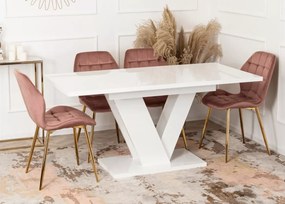 Stół Carrie rozkładany 120/160 cm do jadalni – nowoczesny stół prostokątny glamour z grubym blatem MDF i nogami w kształcie V