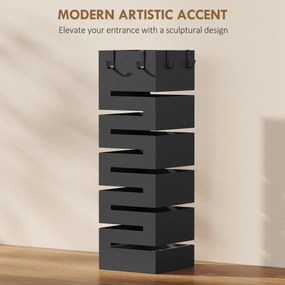 HOMCOM Stojak na parasole, metalowy stojak na parasole, wolnostojący stojak z haczykami i tacką ociekową, miejsce na 8 parasoli, czarny | Aosom PL