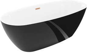 Mexen Luvo Slim wanna wolnostojąca 170 x 75 cm, biała/czarna, przelew miedź szczotkowana - 52801707575-65