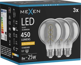 Mexen Vintis 3x żarówka filament spirala LED E27, G80, 8W, Ciepła - 2200K, 450 lm, smoke - L165-E27-0822-70x03