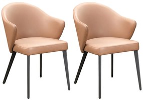 Zestaw 2 krzeseł z podłokietnikami ze skóry i czarnej stali – Camelowy – MIBELLY marki Maison Céphy