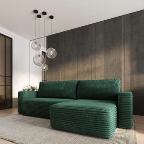 Masseno Narożnik TELIN z funkcją spania i pojemnikiem na pościel Narozniki L, Rozkładana sofa - Butelkowa zieleń, TILIA 39