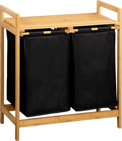 Bambusowy kosz na pranie, dwukomorowy, 64 x 73 cm