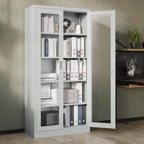 Szafa ze szklanymi drzwiami z szybami AMELIA, 900 x 1850 x 400 mm, szara