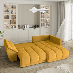 Masseno Narożnik ORENTI z funkcją spania i pojemnikiem na pościel Narozniki L, Rozkładana sofa - Żółty, MATT VELVET 48