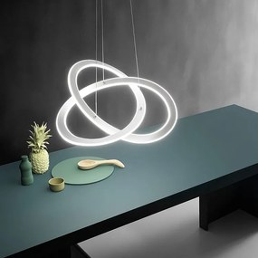 Nowoczesny żyrandol LED Yara 40W, ściemnialny, światło ciepłe 4000K, biały aluminiowy pierścień, 57x120cm, 1900lm, zintegrowana dioda LED IP20