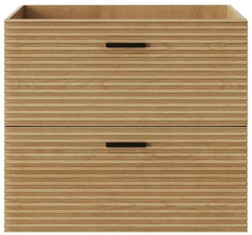 Szafka pod umywalkę na nóżkach z prążkowanym frontem - 2 szuflady - Jasne drewno naturalne - 60 cm - SARONE