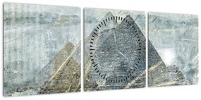 Obraz - Piramidy w niebieskim filtrze (z zegarem) (90x30 cm)