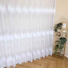 Firana żakardowa Trzy Pasy z kwiatami biała elegancka - wys. 250 cm
