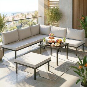 Outsunny Zestaw Mebli Ogrodowych 5-6 Osób Sofa Dwuosobowa, Krzesła, Narożnik, Stolik, Podnóżek | Aosom PL