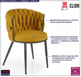 Musztardowe krzesło tapicerowane w stylu modern glam - Dibler