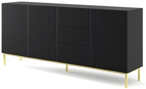 Czarna komoda z lamelowym frontem glamour - Melis 7X