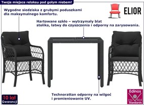 Zestaw ogrodowy z eleganckimi poduszkami w kolorze czarnym M1-T37
