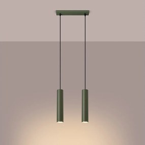 Lampa wisząca loft Toris, stal - 2 źródło światła 3000K - L.30 x H.105 cm - zielony oliwkowy