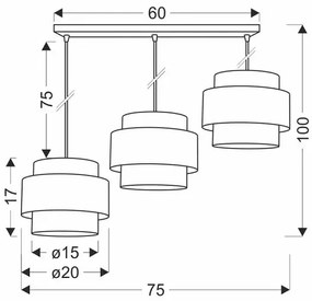 Czarna lampa wisząca trzy klosze z dekoracyjnym fornirem - V106 Aristo 2X