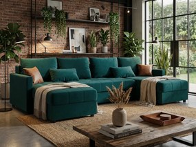 PROMOCJA Rozkładany narożnik w kształcie U VENORIA 285x146 cm, naftowa + 2 poduszki GRATIS II jakość