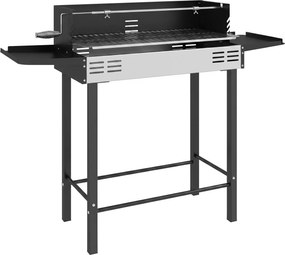 Outsunny Holzkohlegrill Grill BBQ-Grill, regulowany ruszt, 1 rożen, 118 x 32 x 90 cm, Czarny + Srebrny