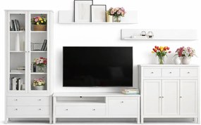 Biały zestaw mebli z witryną do salonu T7-B04
