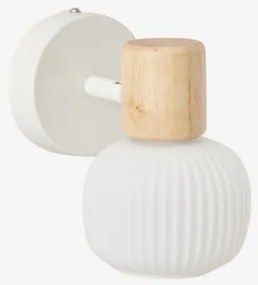 Lampa Ścienna Z Żelaza, Drewna Kauczukowego I Szkła Ekaizy Biała - Sklum