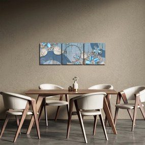 Obraz - Niebieskie kwiaty (z zegarem) (90x30 cm)