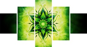 Obraz - Kwiatowa mandala na zielonym tle (125x70 cm)